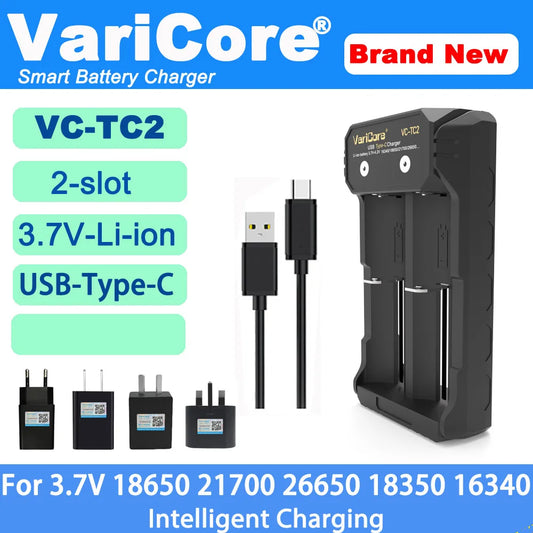 VCQ4 TC2 R4 Intelligent Battery Charger Portable for 3.7V Lithium 18650 26650 21700 18500 18350 1.2V NI-MH Ni-Cd AA AAA