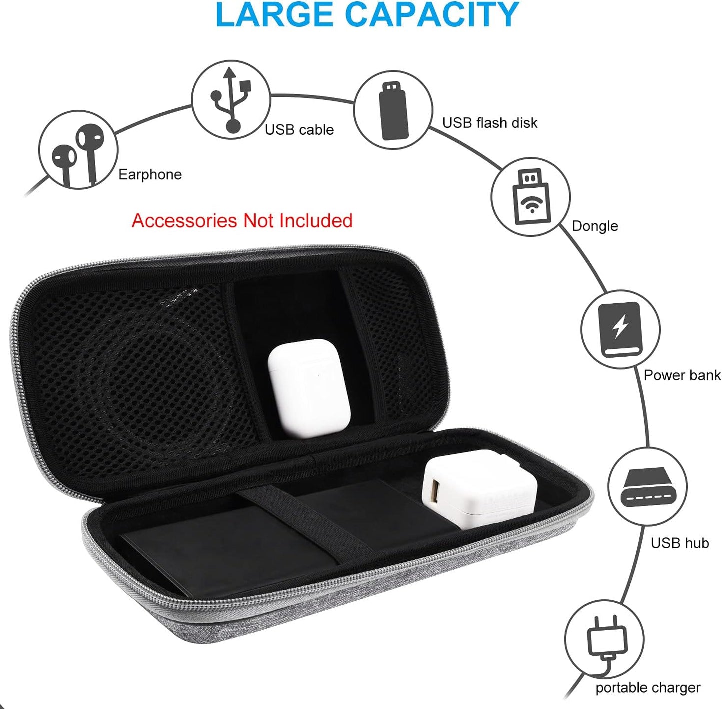 Powerbank Hard Travel Case Compatible RAV Power 26800/20100/20000Mah, Anker Power Core 26800Mah/ Powercore +26800Mah, ROMOSS 30000Mah, Miady Charger, Ekrist, Lab599 Tx500 Radio(Light Grey)